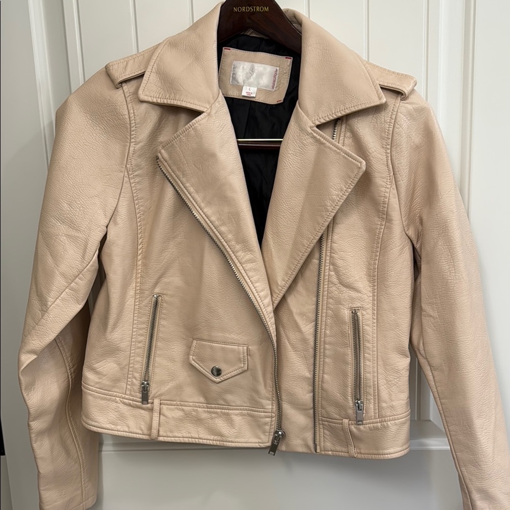 Blush Leather Moto Jacket Asymmetrical Zipper